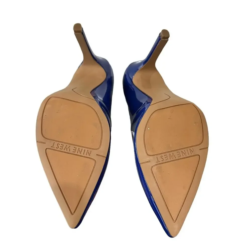 Nine West Martina bright blue size 7 faux patent leather pointed‎ toes 4” heels - Picture 3 of 9